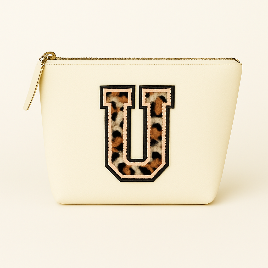 Kosmetiktasche S Beige • DIY Initiale Leo A–Z zum Aufbügeln • Geschenkidee