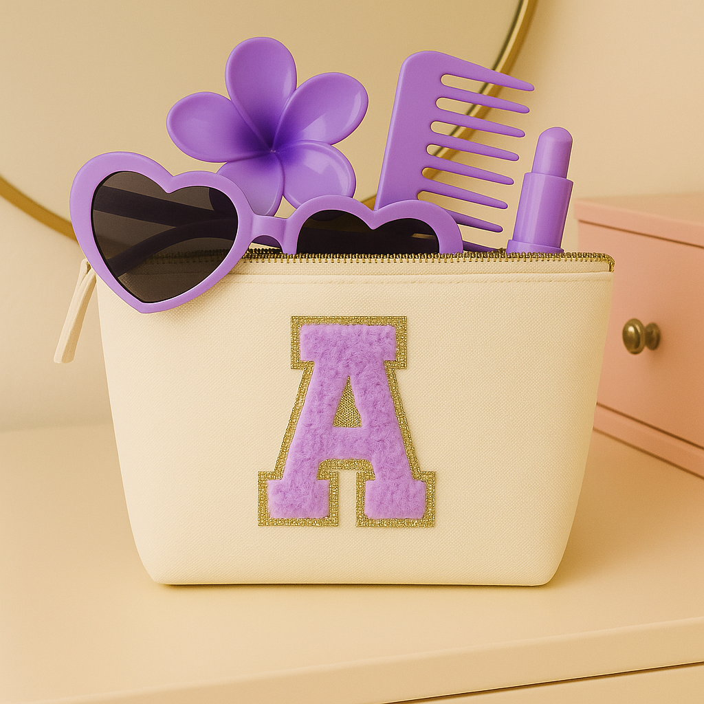 Kosmetiktasche S Beige – Stern Design – personalisiert – Handmade Geschenk