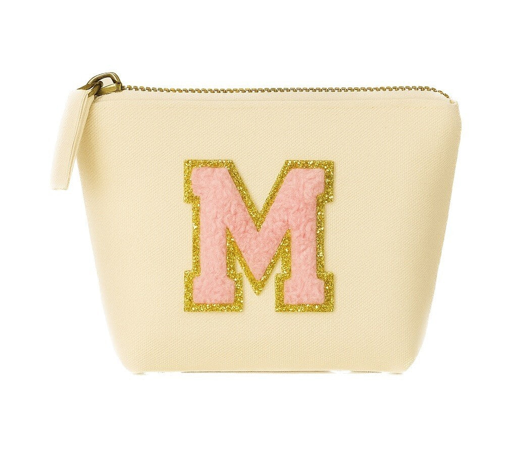 Kosmetiktasche S Beige • DIY Initiale Rosa A–Z zum Kleben • Reise & Geschenkidee