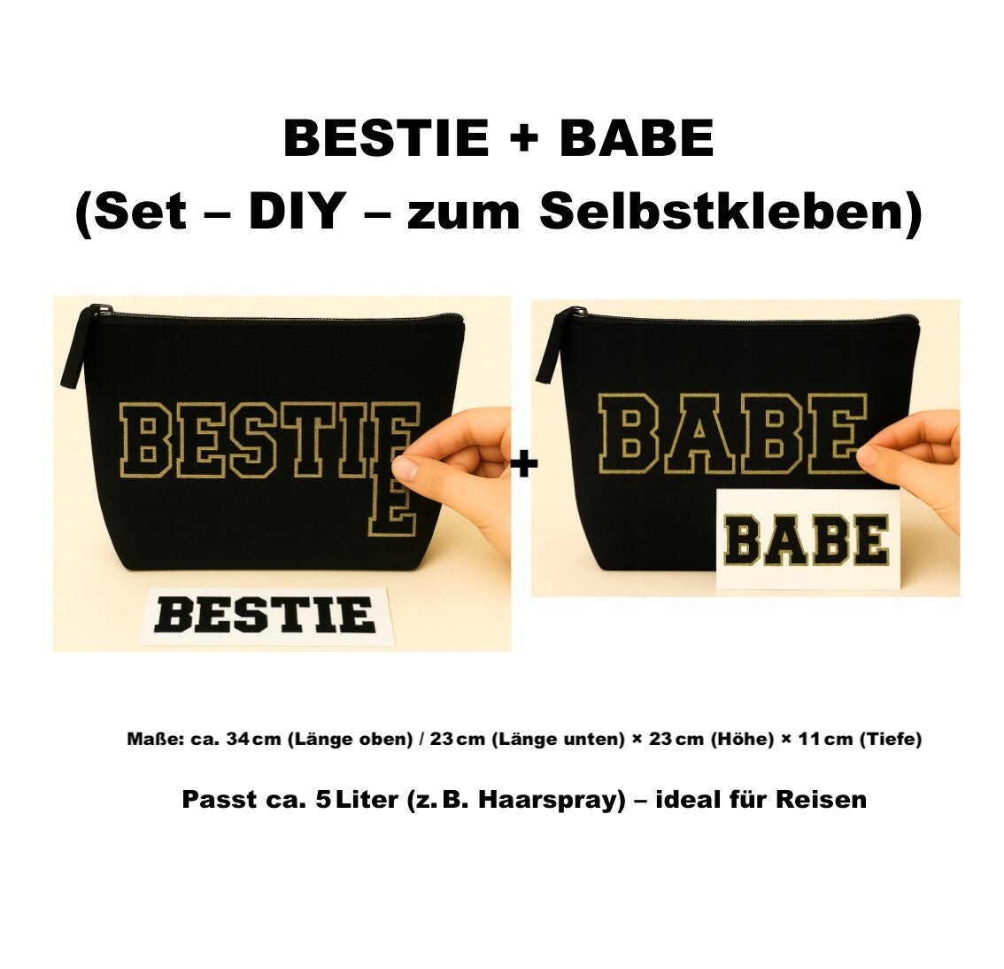 Kulturtasche mit Wunschtext Schwarz – DIY oder fertig – Queen/King/Mama/Papa/Set