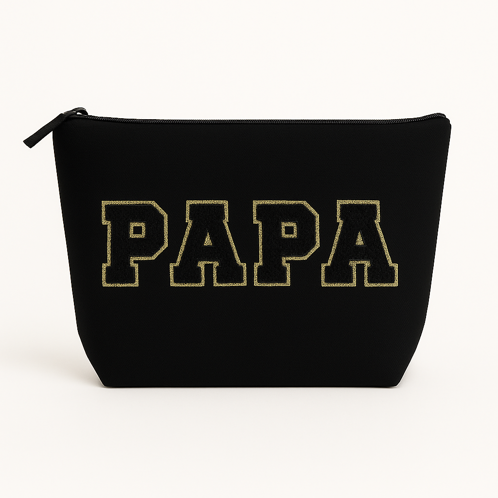 Kulturtasche mit Wunschtext Schwarz – DIY oder fertig – Queen/King/Mama/Papa/Set