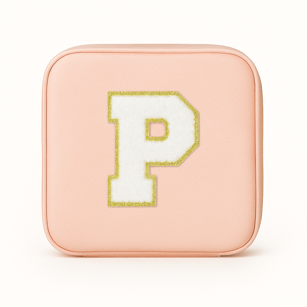 Personalisierbare Schmuckbox Rosa – Buchstabe A–Z Weiß mit Goldrand – DIY Reise