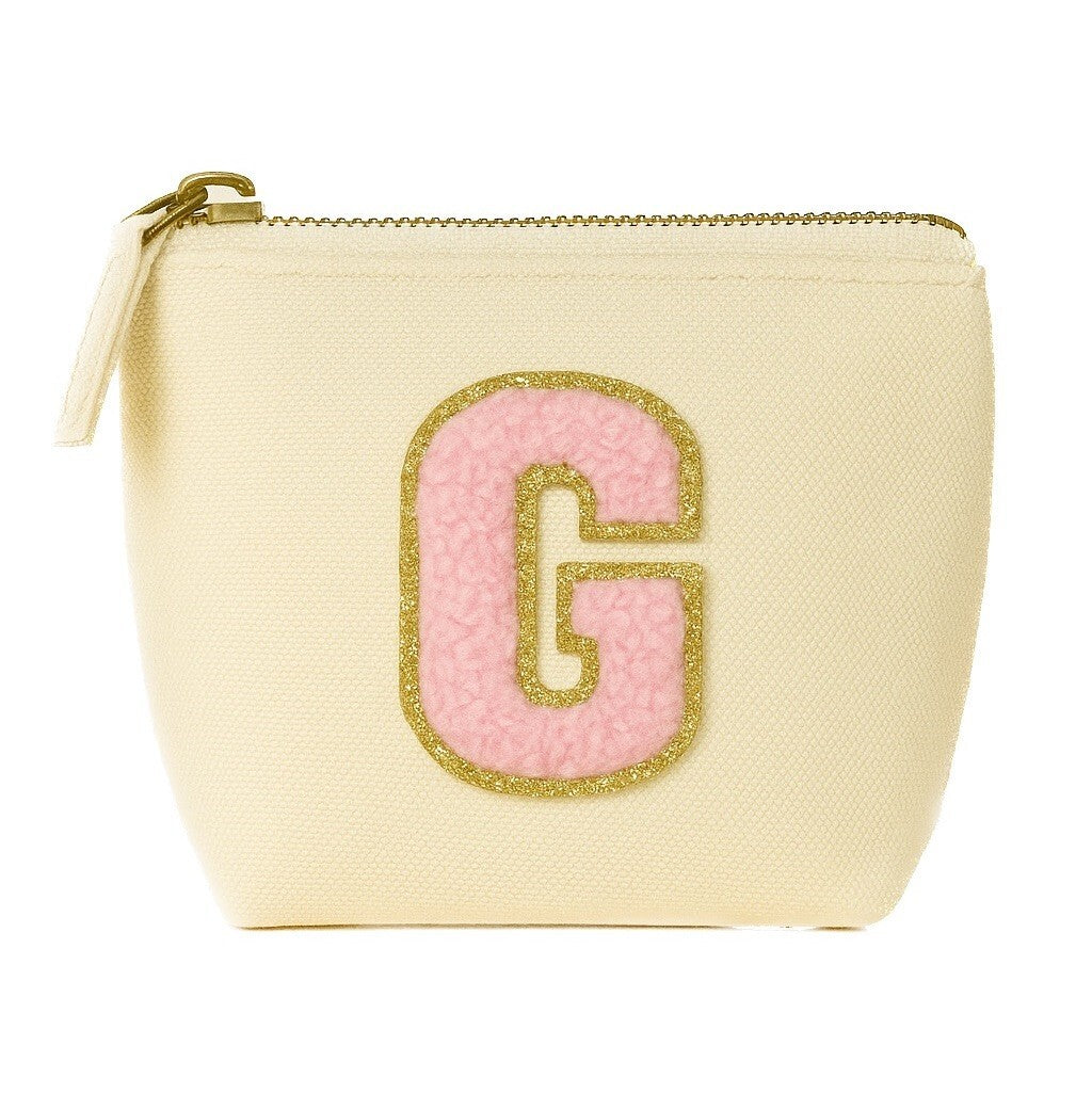 Kosmetiktasche S Beige • DIY Initiale Rosa A–Z zum Kleben • Reise & Geschenkidee