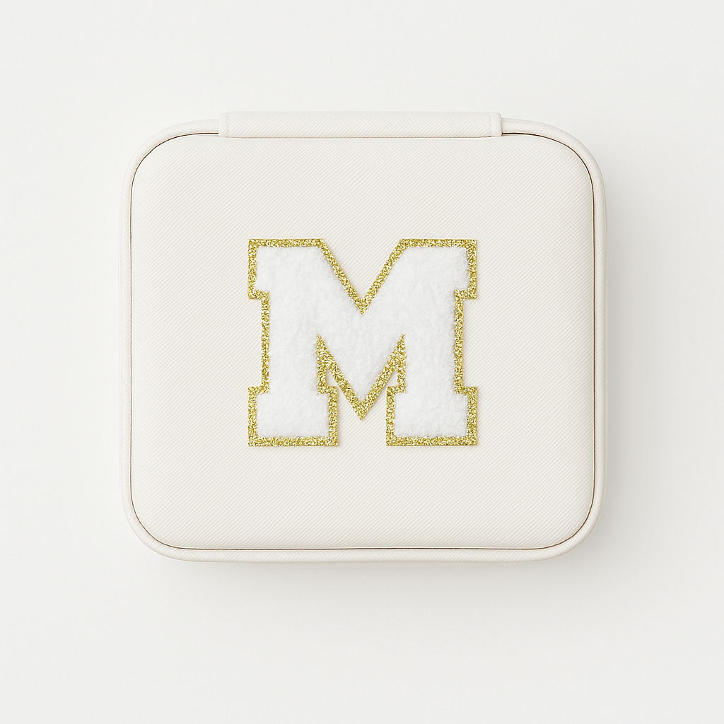 Personalisierbare Schmuckbox Weiß – Buchstabe A–Z Weiß mit Goldrand – DIY Reise