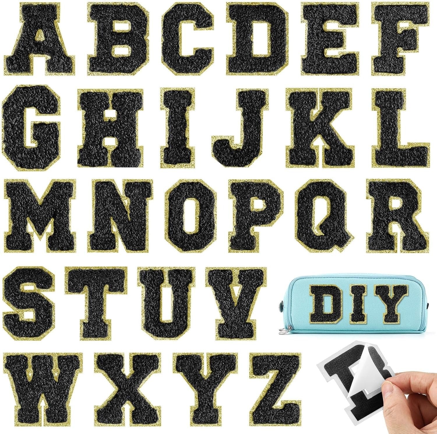 schwarz A-Z Buchstaben-Aufkleber für DIY-Kleidung Schuhe Taschen Handyhülle