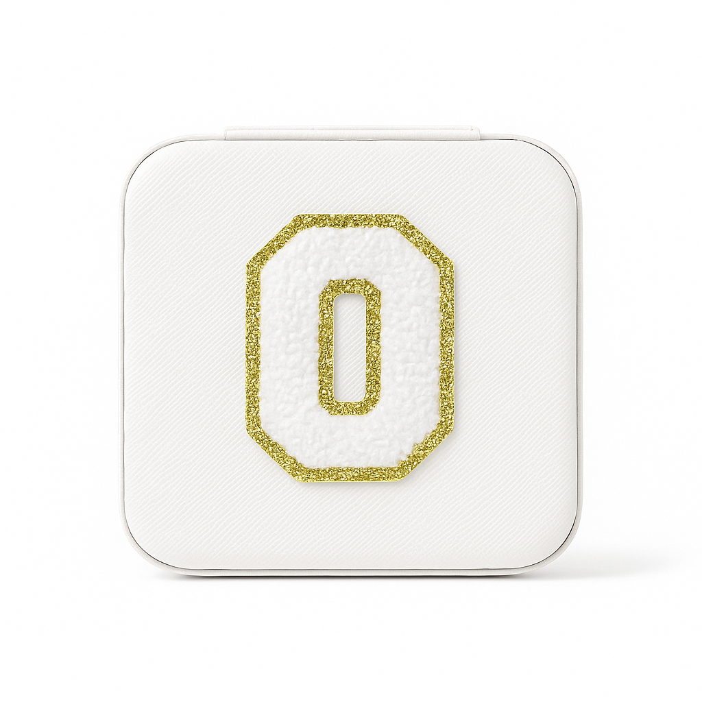 Personalisierbare Schmuckbox Weiß – Buchstabe A–Z Weiß mit Goldrand – DIY Reise