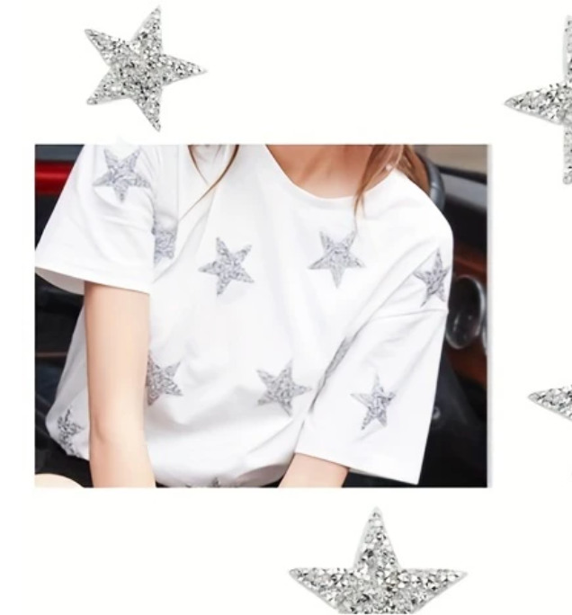 4cm Strass Stern Glitzer AB Patches zum Aufbügeln DIY Bügelbild für Kleidung