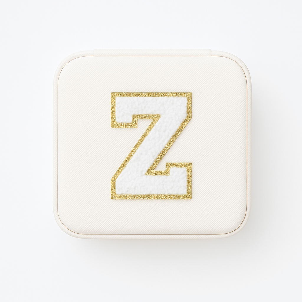 Personalisierbare Schmuckbox Weiß – Buchstabe A–Z Weiß mit Goldrand – DIY Reise