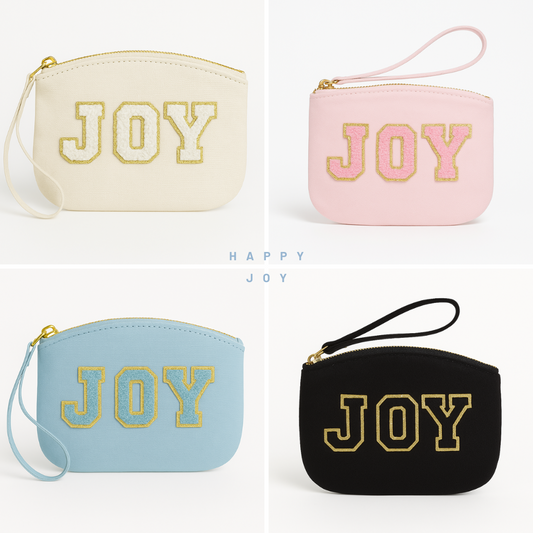 Kosmetiktasche Clutch mit „JOY“ Botschaft Rosa Beige Blau Schwarz Geschenkidee