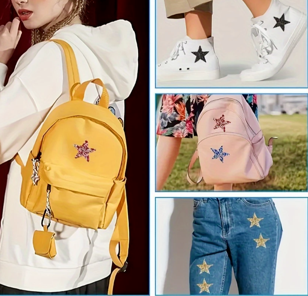 6cm Strass Stern Glitzer AB Patches zum Aufbügeln DIY Bügelbild für Kleidung