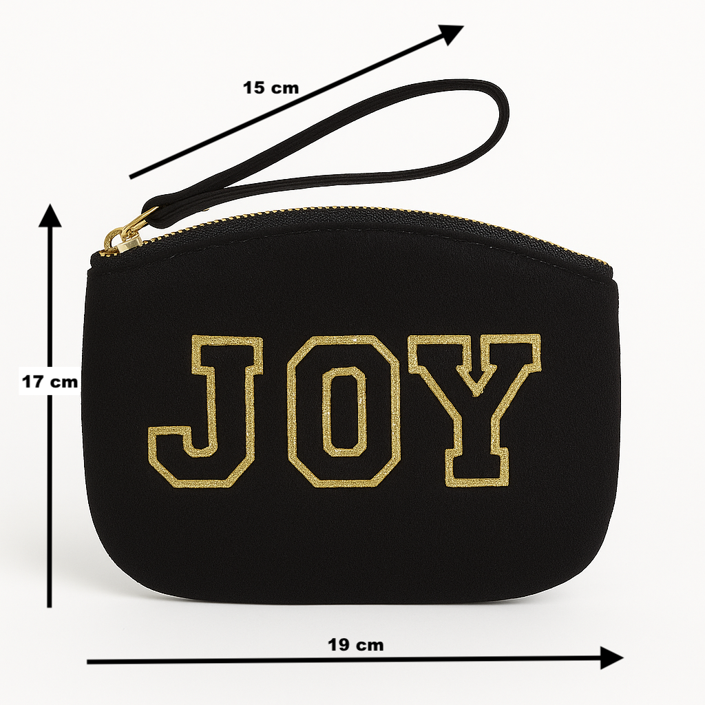 Kosmetiktasche Clutch mit „JOY“ Botschaft Rosa Beige Blau Schwarz Geschenkidee