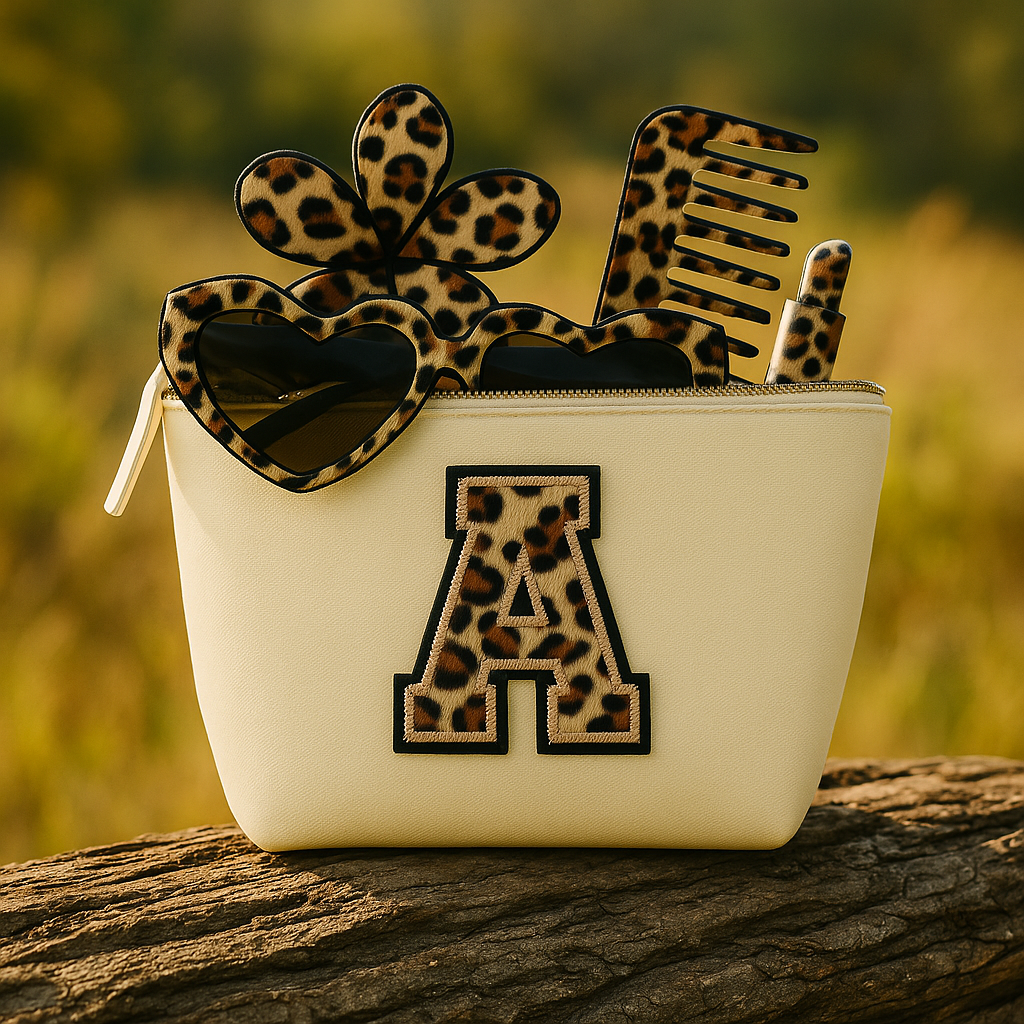 Kosmetiktasche S Beige • DIY Initiale Leo A–Z zum Aufbügeln • Geschenkidee