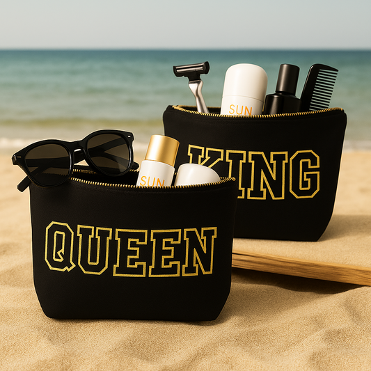 Kulturtasche mit Wunschtext Schwarz – DIY oder fertig – Queen/King/Mama/Papa/Set