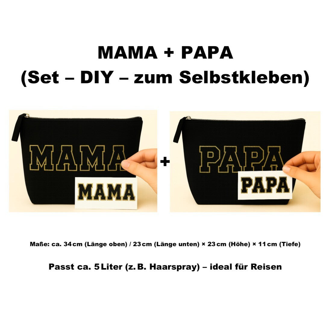 Kulturtasche mit Wunschtext Schwarz – DIY oder fertig – Queen/King/Mama/Papa/Set