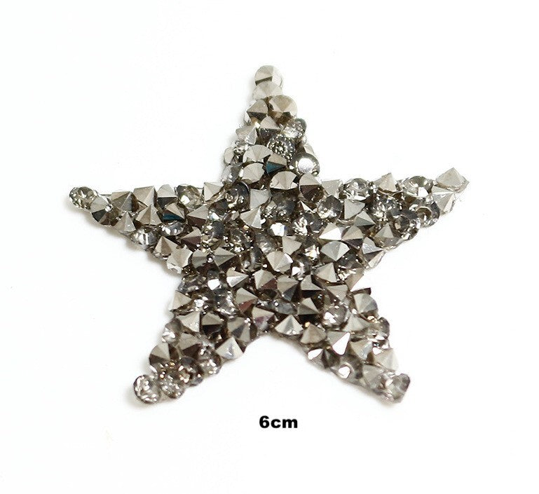 6cm Strass Stern Glitzer AB Patches zum Aufbügeln DIY Bügelbild für Kleidung