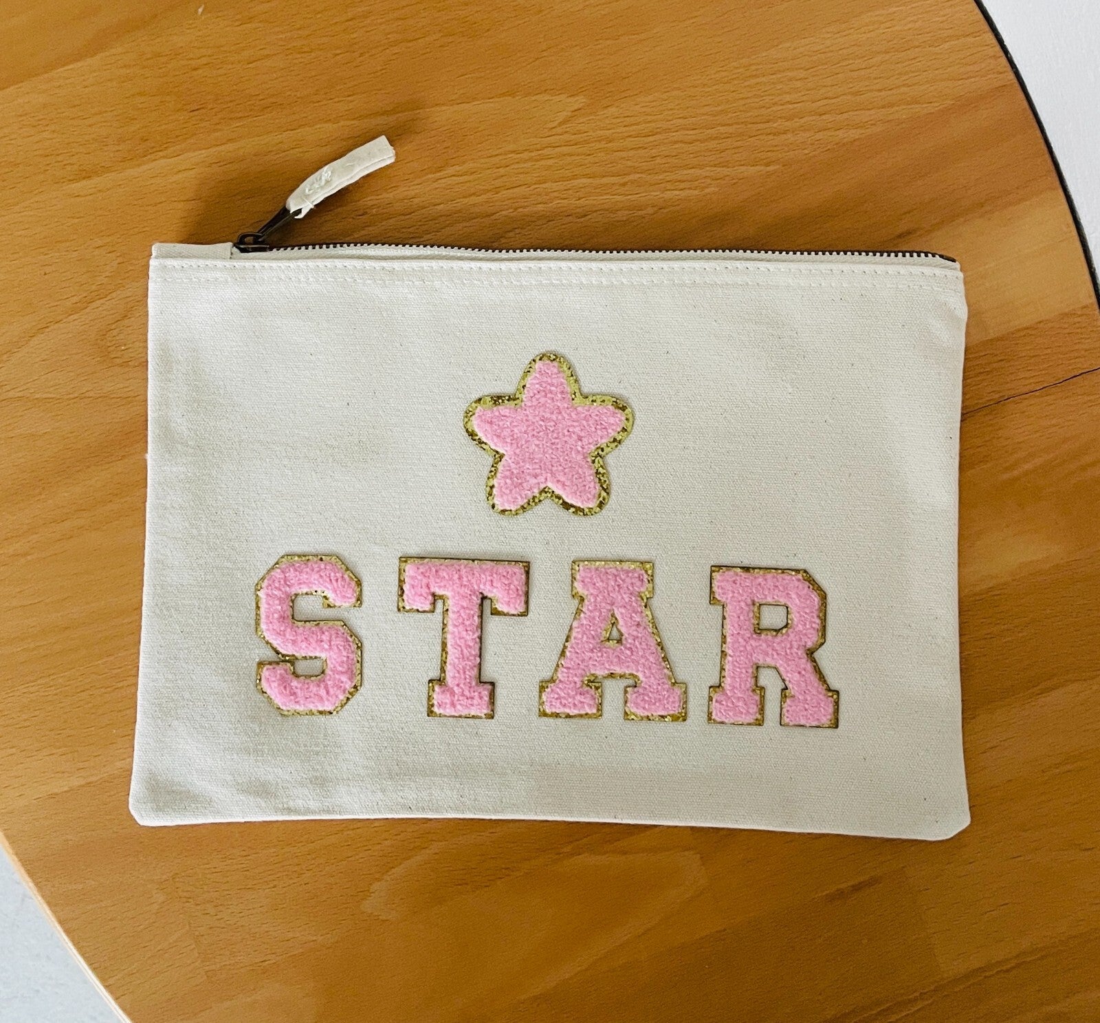 DIY Clutch mit Schriftzug STAR – Beige Tasche L Stern & Strahlkraft Geschenkidee