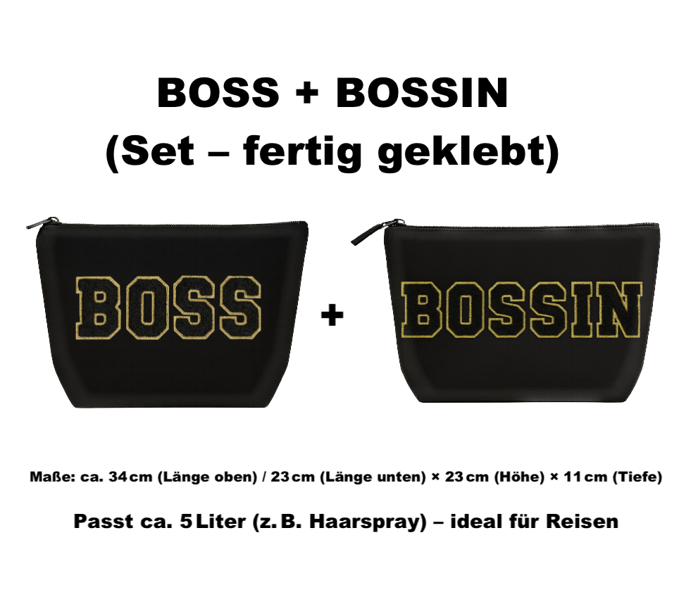 Kulturtasche mit Wunschtext Schwarz – DIY oder fertig – Queen/King/Mama/Papa/Set