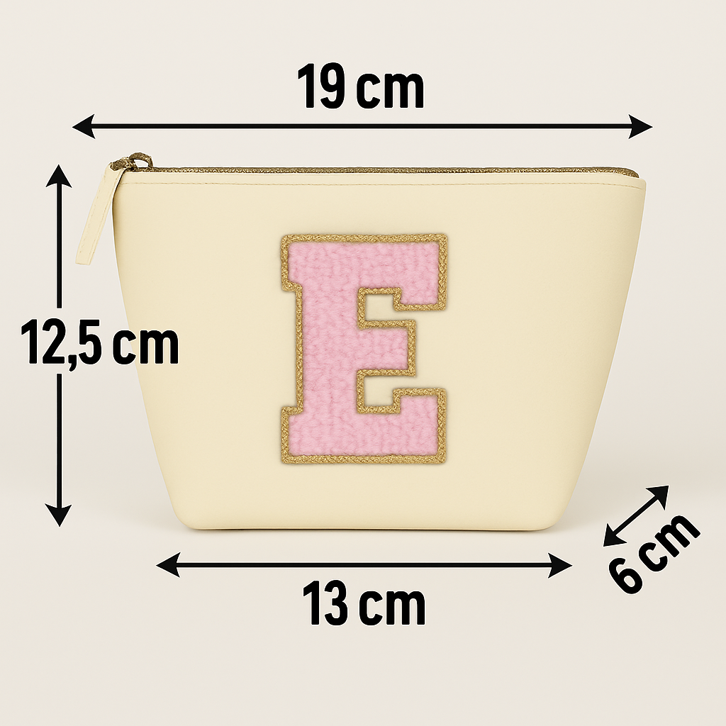 Kosmetiktasche S Beige • DIY Initiale Rosa A–Z zum Kleben • Reise & Geschenkidee