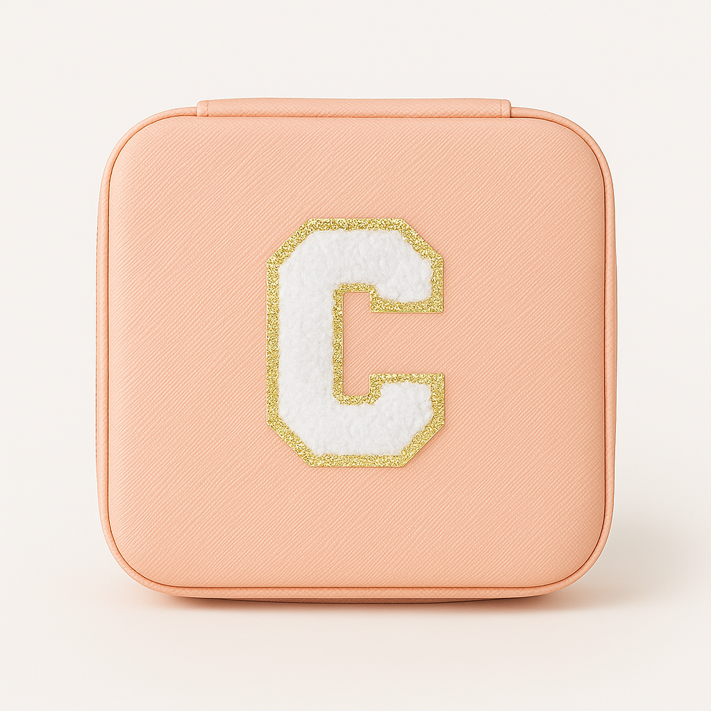 Personalisierbare Schmuckbox Rosa – Buchstabe A–Z Weiß mit Goldrand – DIY Reise