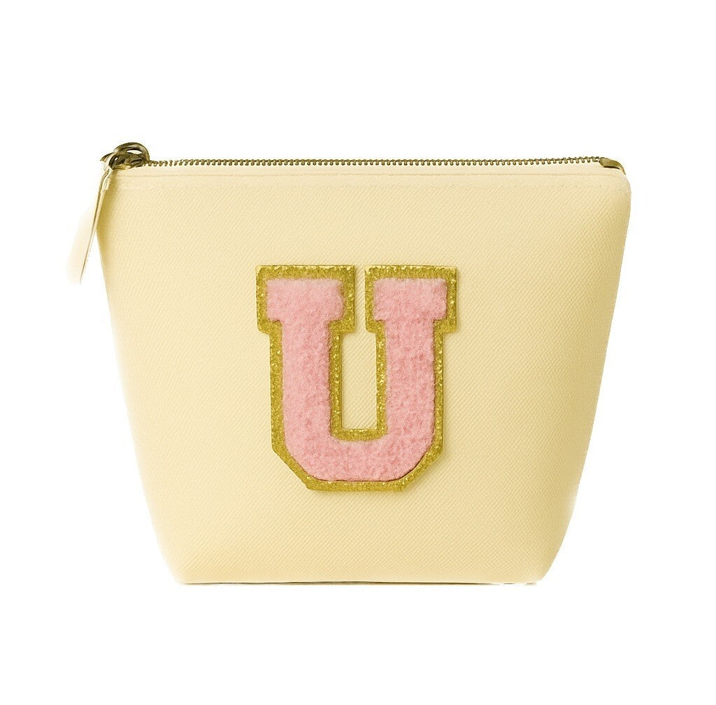 Kosmetiktasche S Beige • DIY Initiale Rosa A–Z zum Kleben • Reise & Geschenkidee