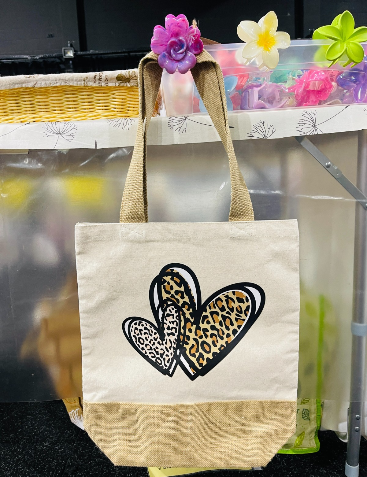 Jute Base Canvas Schultertasche Shopper XL beige XOXO leo Herz