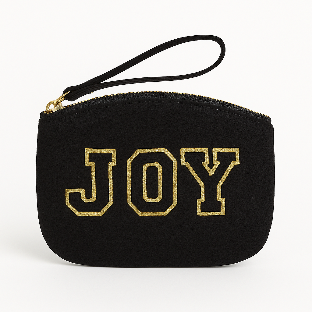 Kosmetiktasche Clutch mit „JOY“ Botschaft Rosa Beige Blau Schwarz Geschenkidee