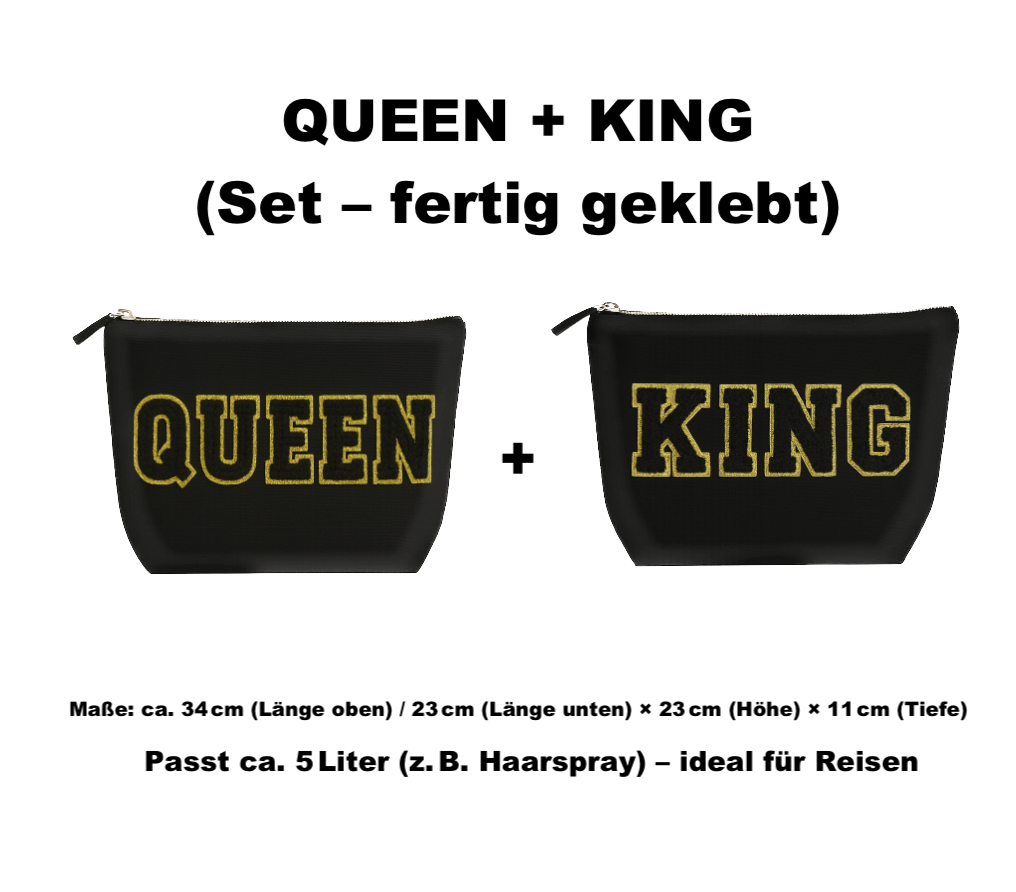 Kulturtasche mit Wunschtext Schwarz – DIY oder fertig – Queen/King/Mama/Papa/Set