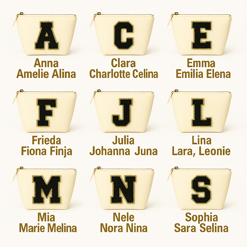 Kosmetiktasche S Beige • DIY Initiale Schwarz A–Z zum Kleben • Top Geschenkidee