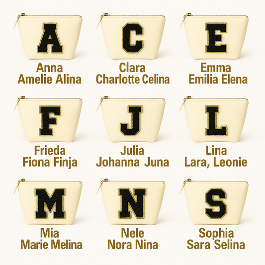 Kosmetiktasche S Beige • DIY Initiale Schwarz A–Z zum Kleben • Top Geschenkidee