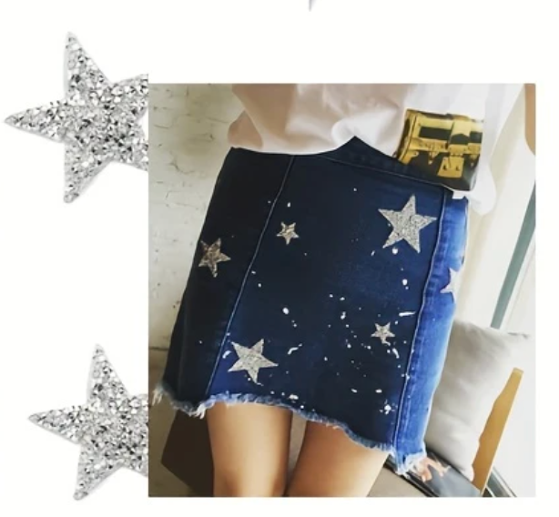 4cm Strass Stern Glitzer AB Patches zum Aufbügeln DIY Bügelbild für Kleidung