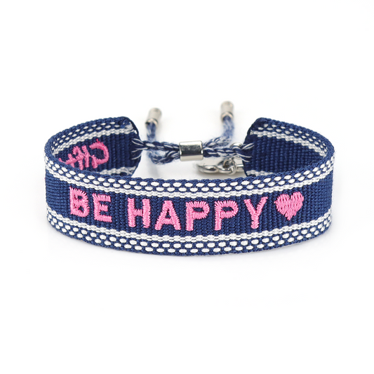 Gift4U Damen Armband Freundschaftsarmbänder "BE HAPPY" rosa blau