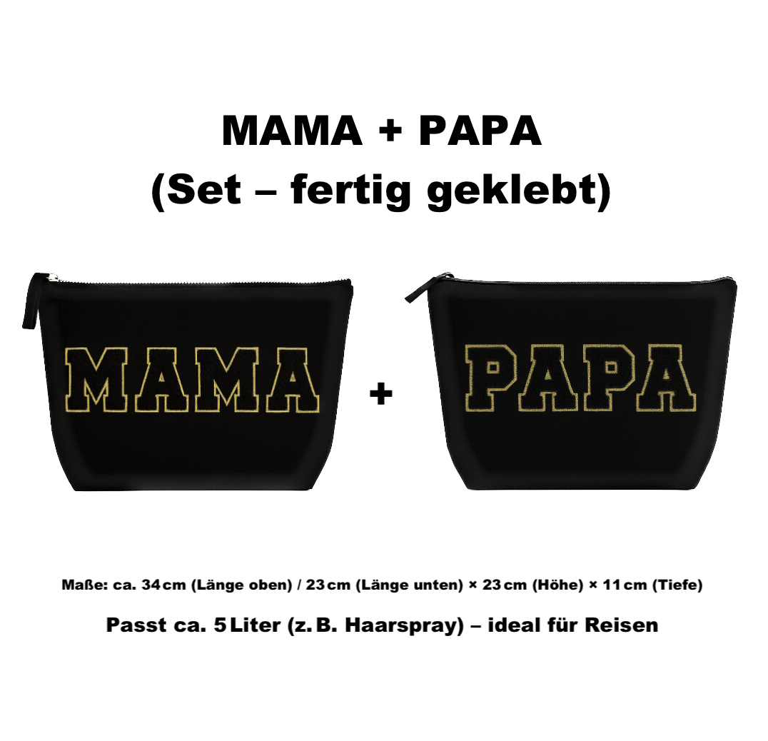 Kulturtasche mit Wunschtext Schwarz – DIY oder fertig – Queen/King/Mama/Papa/Set