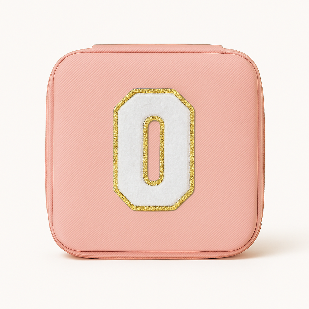 Personalisierbare Schmuckbox Rosa – Buchstabe A–Z Weiß mit Goldrand – DIY Reise