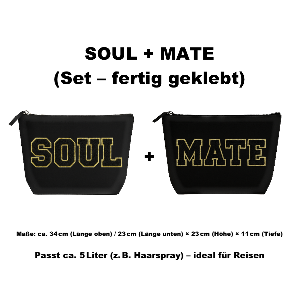 Kulturtasche mit Wunschtext Schwarz – DIY oder fertig – Queen/King/Mama/Papa/Set