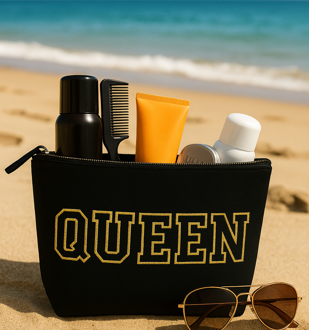 Kulturtasche mit Wunschtext Schwarz – DIY oder fertig – Queen/King/Mama/Papa/Set