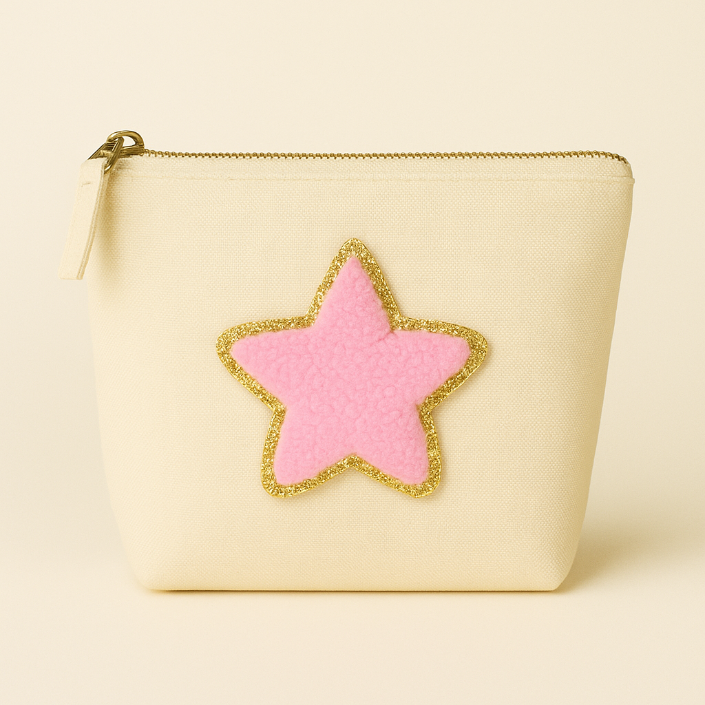 Kosmetiktasche S Beige – Stern Design – personalisiert – Handmade Geschenk