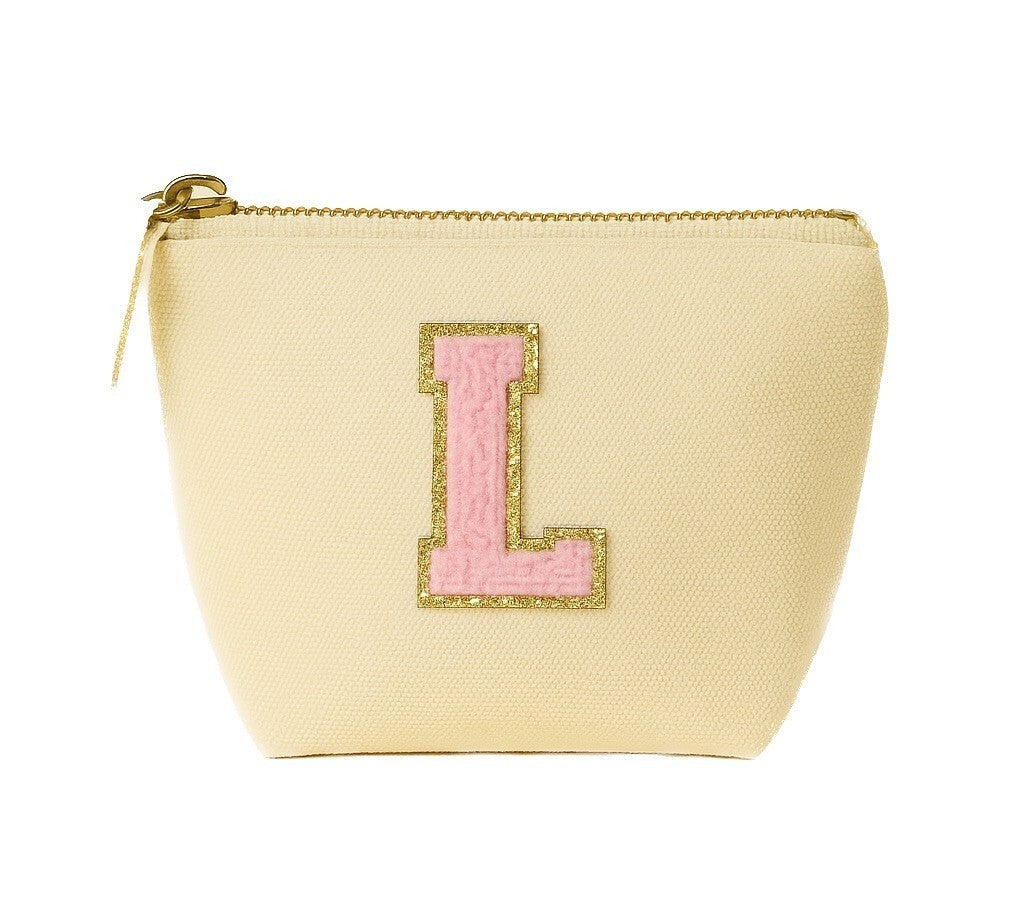 Kosmetiktasche S Beige • DIY Initiale Rosa A–Z zum Kleben • Reise & Geschenkidee