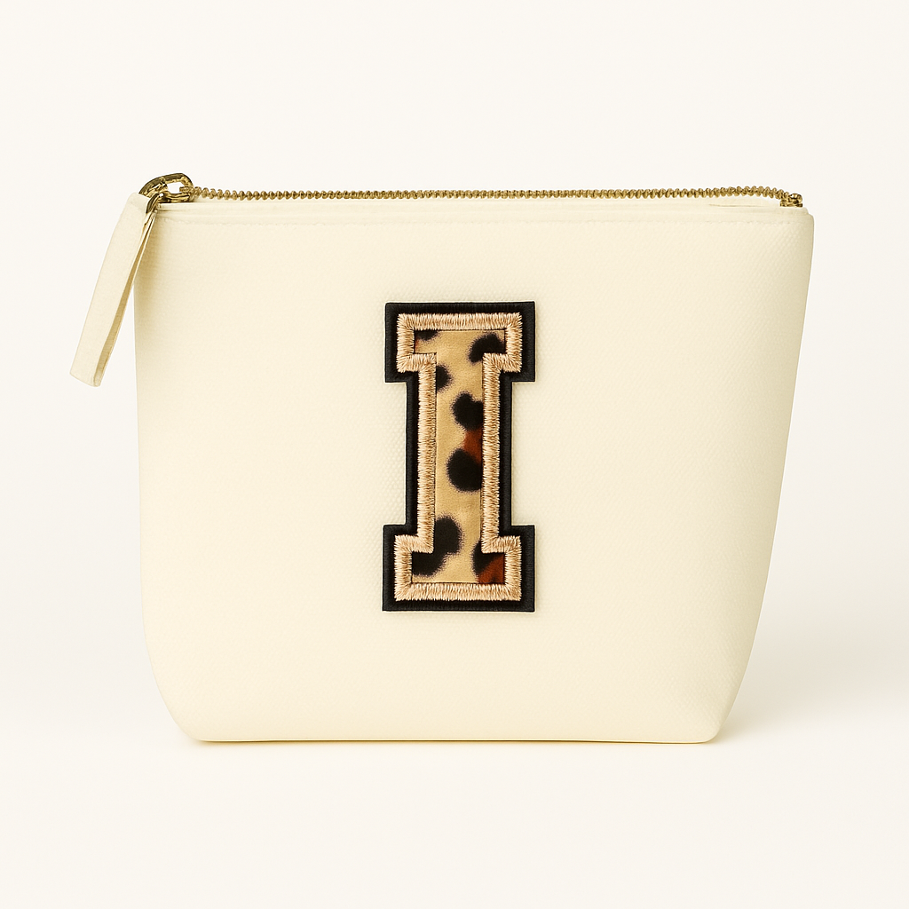 Kosmetiktasche S Beige • DIY Initiale Leo A–Z zum Aufbügeln • Geschenkidee