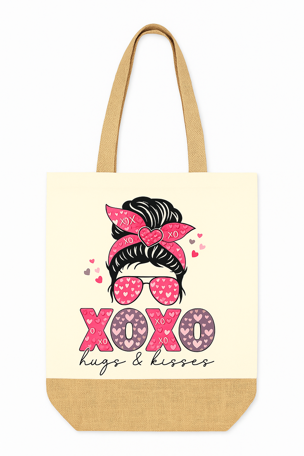 Jute Base Canvas Schultertasche Shopper XL beige XOXO leo Herz