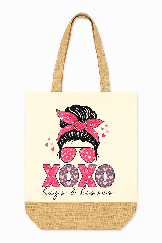 Jute Base Canvas Schultertasche Shopper XL beige XOXO leo Herz