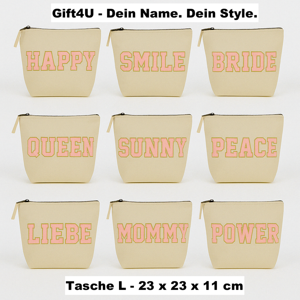 Kosmetiktasche L personalisiert • DIY Tasche mit Wunschname • Happy Geschenk