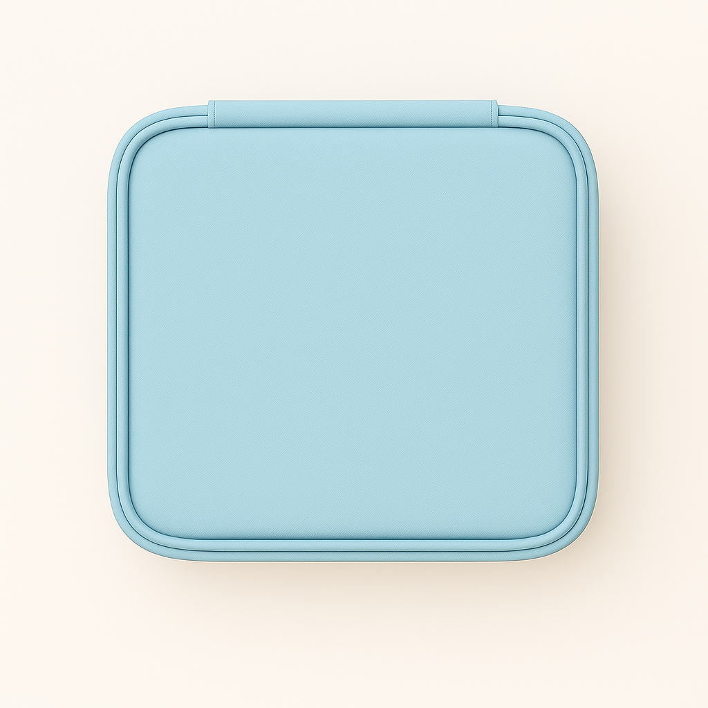 Personalisierbare Schmuckbox Himmelblau – Buchstabe A–Z Weiß Gold – DIY Reise