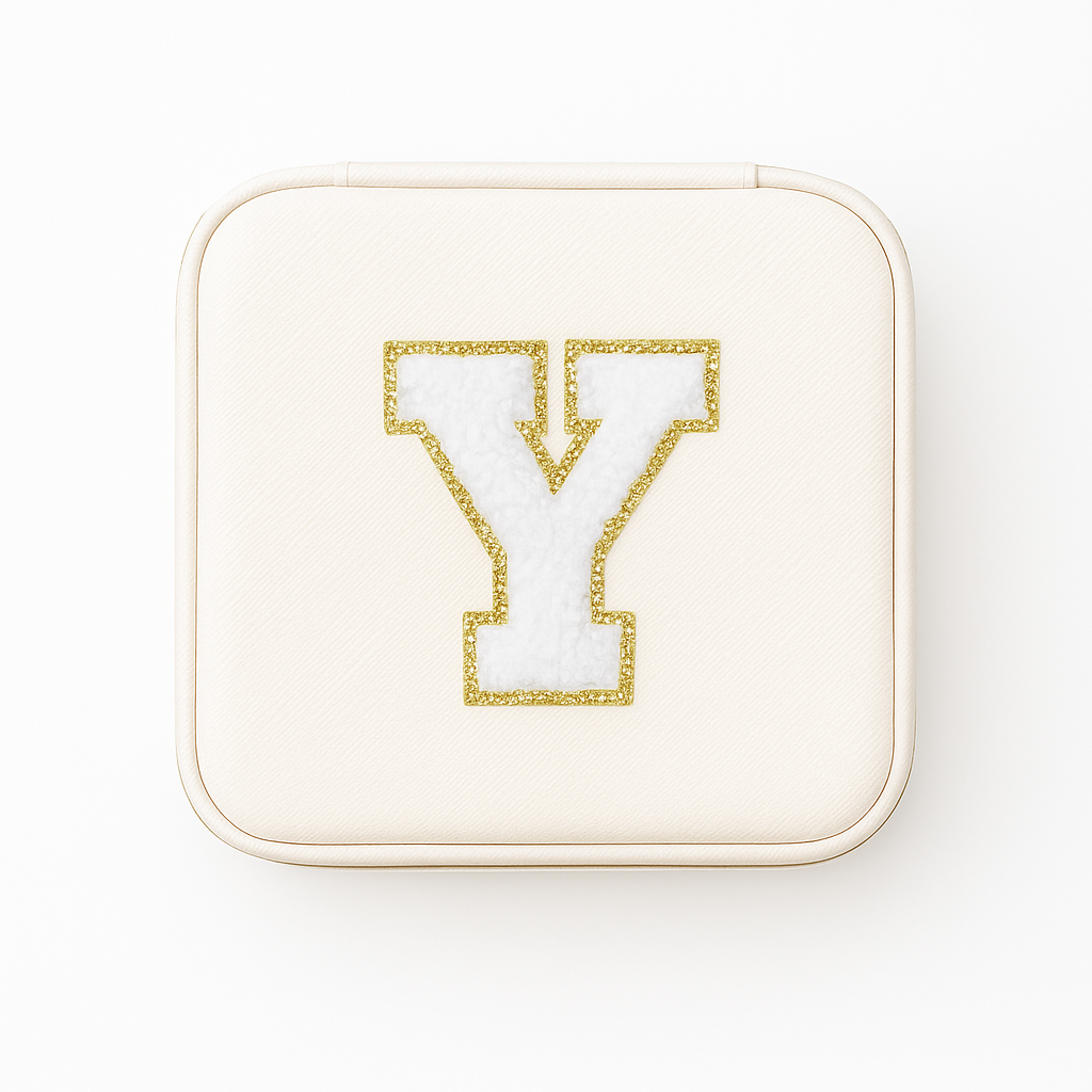 Personalisierbare Schmuckbox Weiß – Buchstabe A–Z Weiß mit Goldrand – DIY Reise