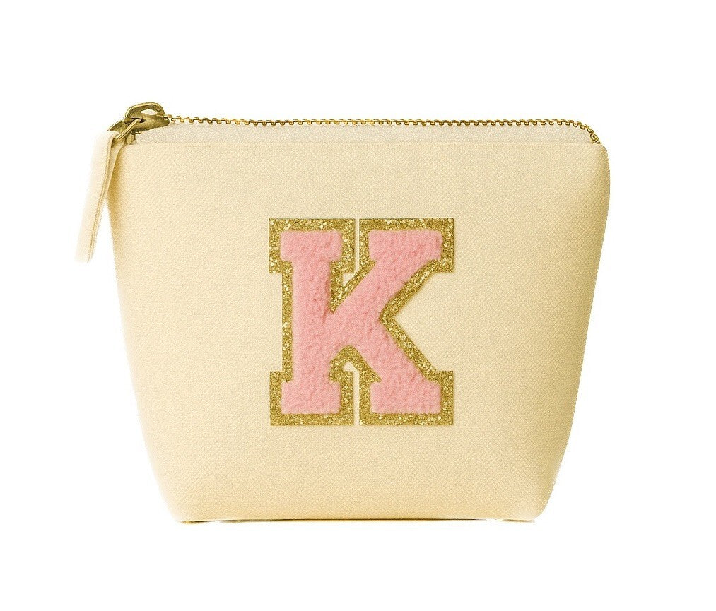 Kosmetiktasche S Beige • DIY Initiale Rosa A–Z zum Kleben • Reise & Geschenkidee