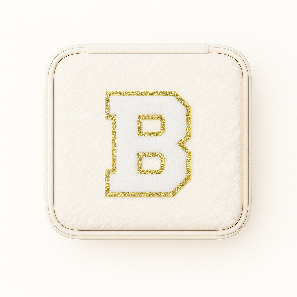 Personalisierbare Schmuckbox Weiß – Buchstabe A–Z Weiß mit Goldrand – DIY Reise