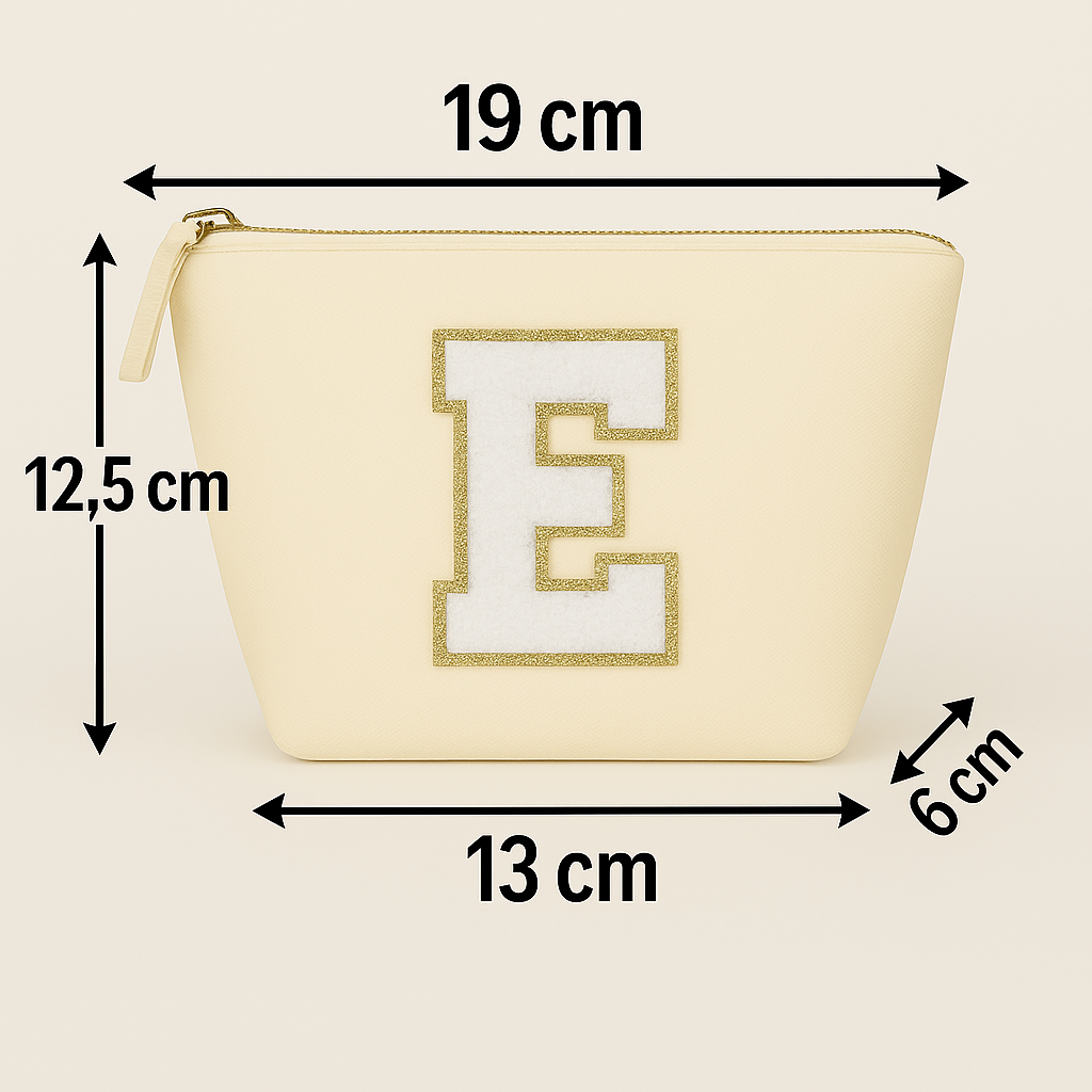 Kosmetiktasche S Beige • DIY Initiale Weiß A–Z zum Kleben • Reise & Geschenkidee
