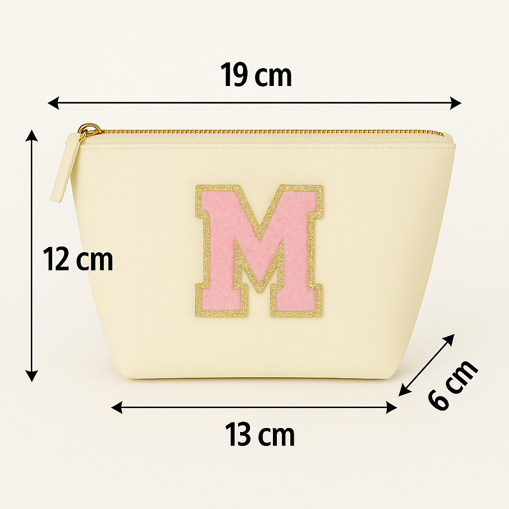 Kosmetiktasche S Beige – Herz Design – personalisiert – Handmade Geschenk