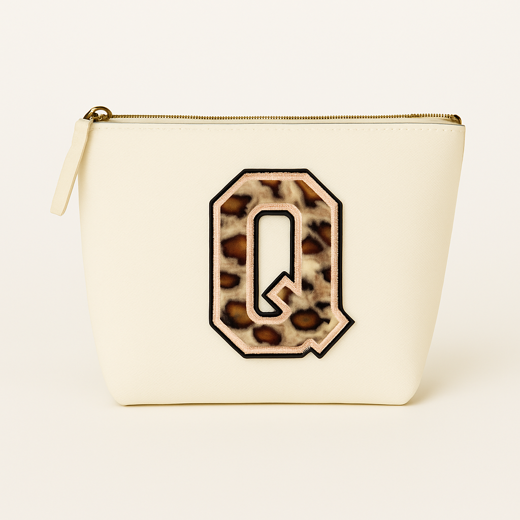 Kosmetiktasche S Beige • DIY Initiale Leo A–Z zum Aufbügeln • Geschenkidee