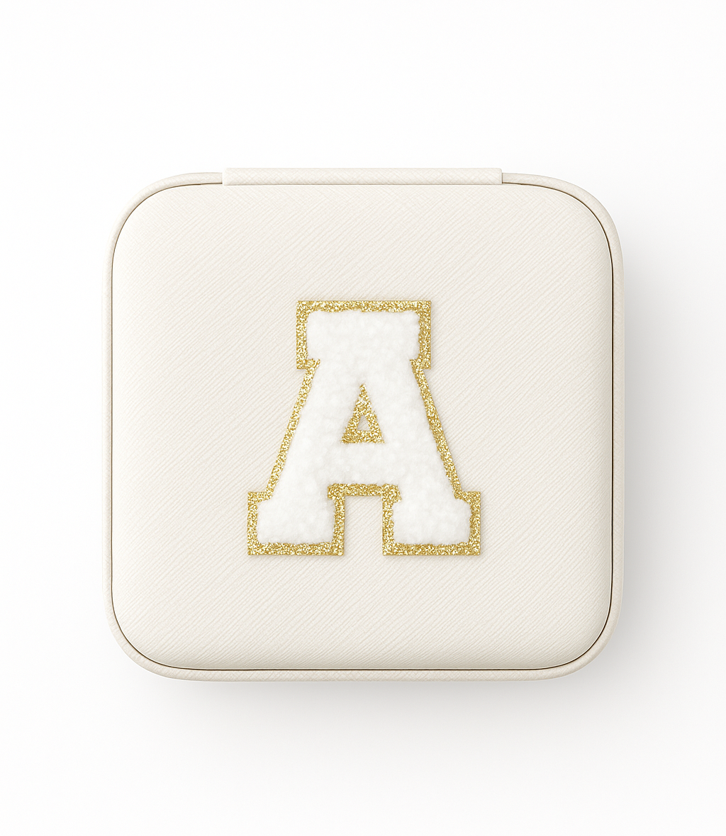 Personalisierbare Schmuckbox Weiß – Buchstabe A–Z Weiß mit Goldrand – DIY Reise
