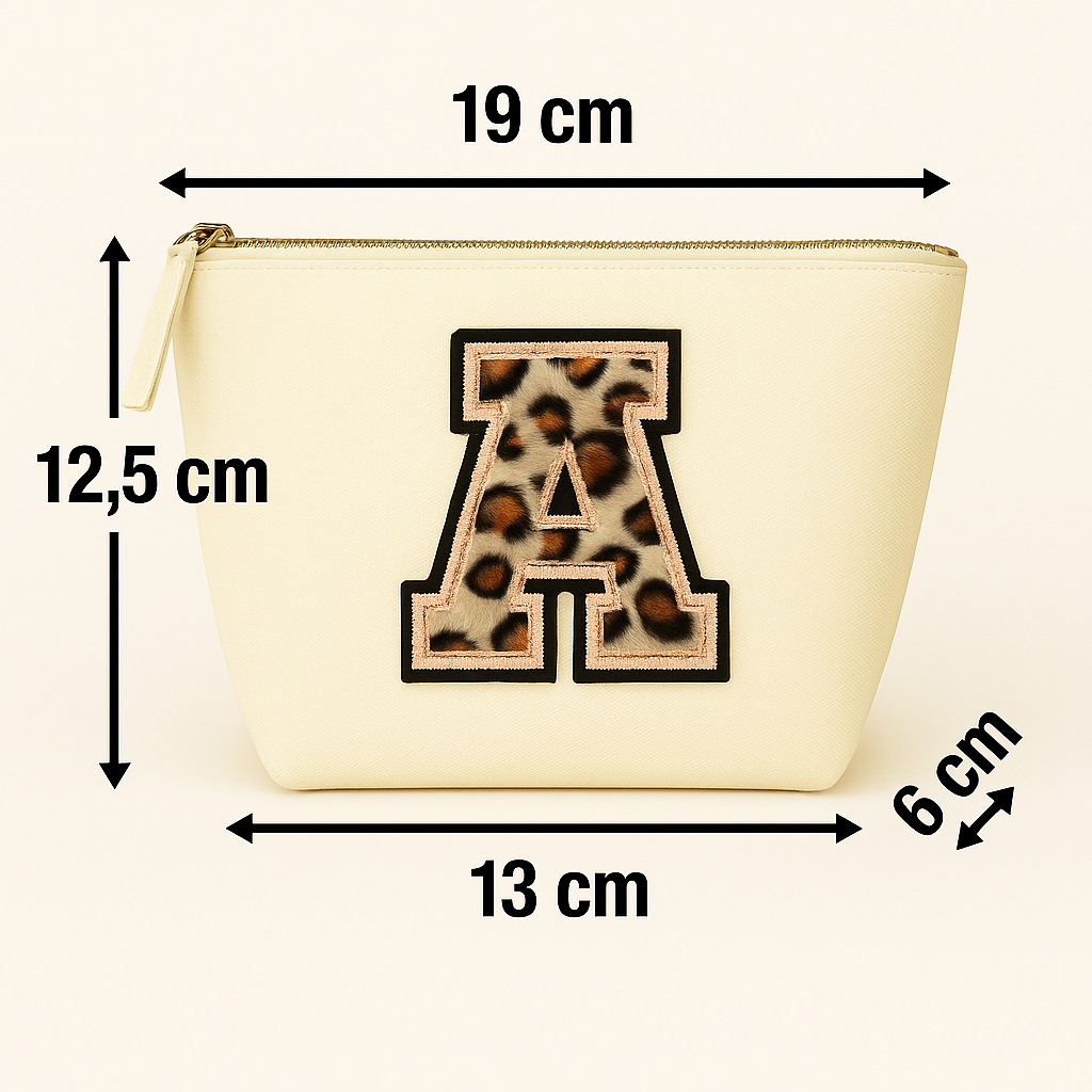 Kosmetiktasche S Beige • DIY Initiale Leo A–Z zum Aufbügeln • Geschenkidee